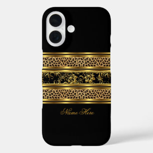 Elegantes klassisches Gold Schwarz Leopard Blumenm iPhone 16 Hülle