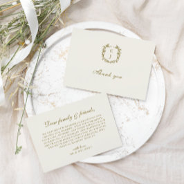 Elegantes klassisches Golden Wappen Monogram Weddi Dankeskarte