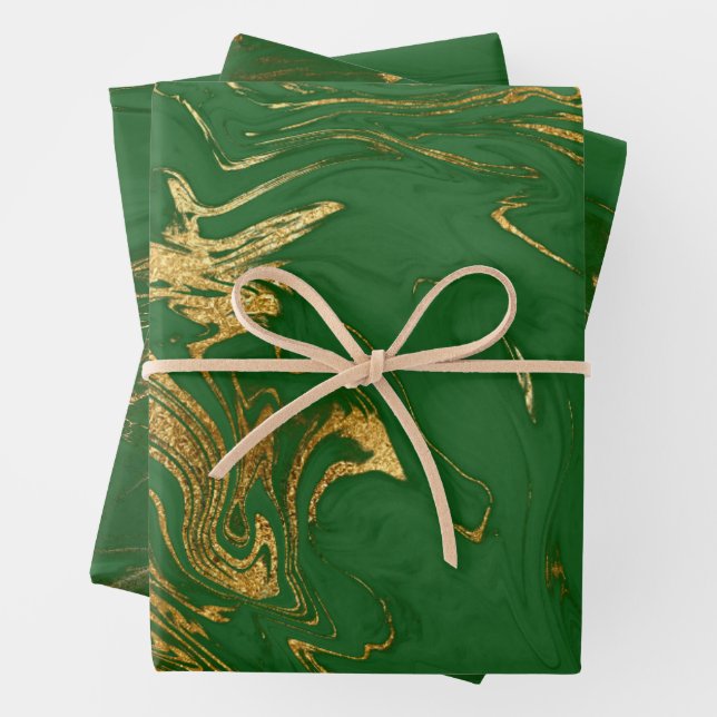 Elegantes klassisches Grün- und Goldmarmor Geschenkpapier Set (Beispiel)
