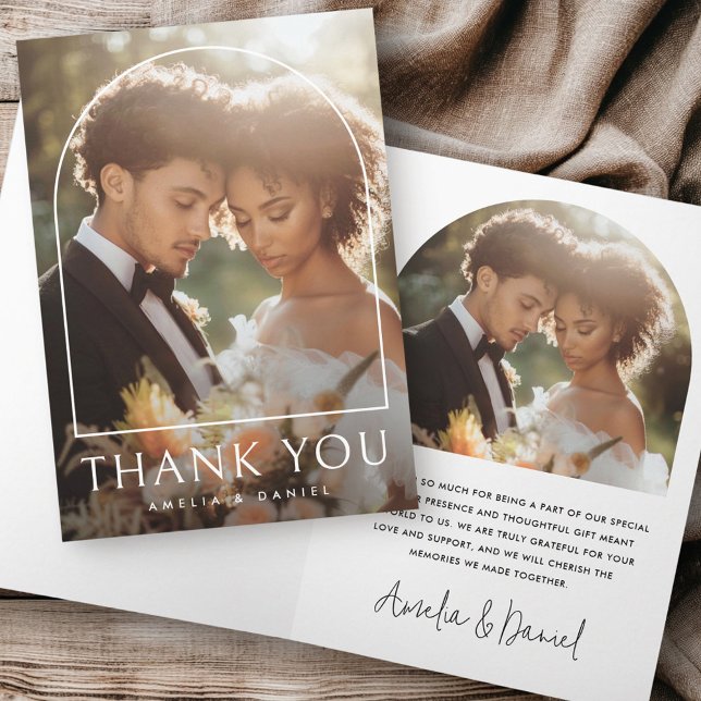 Elegantes klassisches Hochzeitsfest-Foto gefaltet Dankeskarte (Elegant arch classic wedding photo folded thank you card)