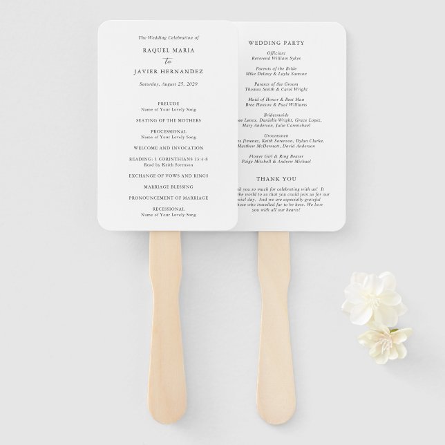 Elegantes klassisches Hochzeitsprogramm Fächer (Vorne und Hinten)