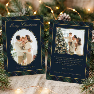 Elegantes klassisches Karo-Familienfoto Weihnachte Feiertagskarte