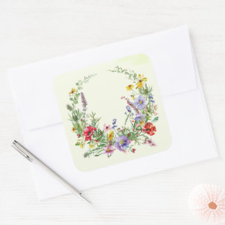 Elegantes klassisches Kranzpaket-Sticker im Vintag Quadratischer Aufkleber
