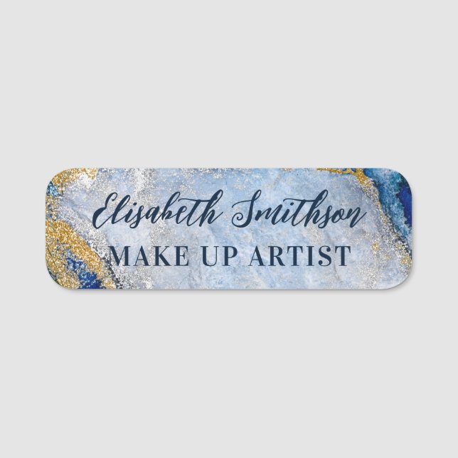 Elegantes klassisches Marble Blue Personalisiert I Namensschild (Vorderseite)