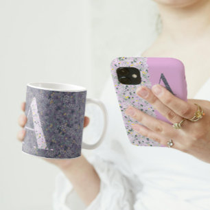 Elegantes, klassisches Monogramm mit Blumen A viol Kaffeetasse