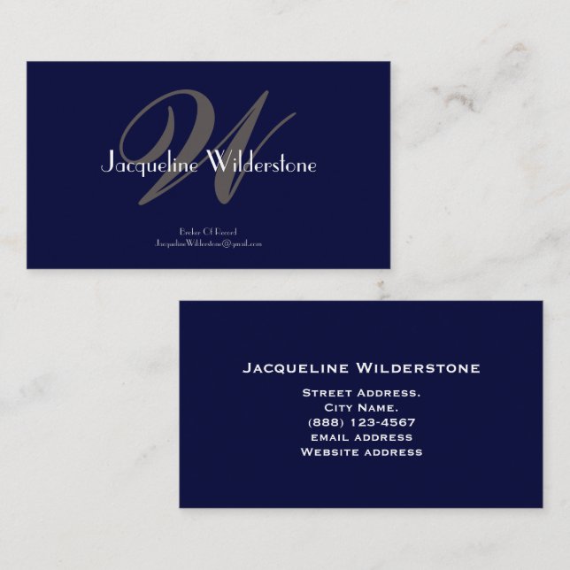 Elegantes klassisches Monogramm & Name Chic Berufl Visitenkarte (Vorne/Hinten)