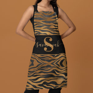 Elegantes Klassisches Monogramm Name Gold Schwarz Schürze