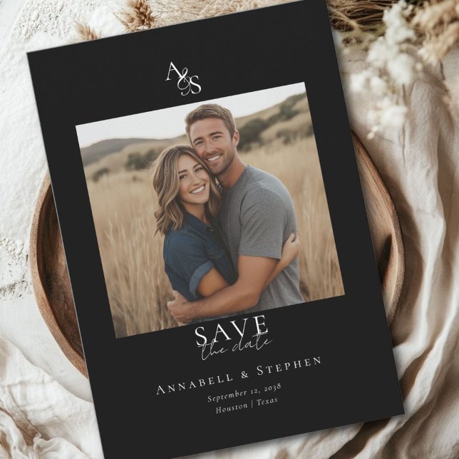 Elegantes, klassisches, Monogramm, Schwarz, Hochze Save The Date (Elegant, Classic, Monogram, Black, Wedding 1 Photo Save The Date Card.)