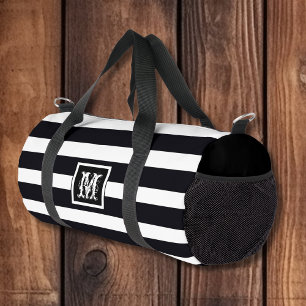 Elegantes klassisches Monogramm. Streifen schwarz Duffle Bag