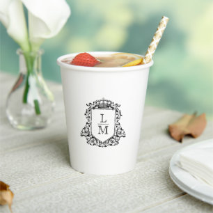 Elegantes klassisches Monogramm Wappen Custom Wedd Pappbecher