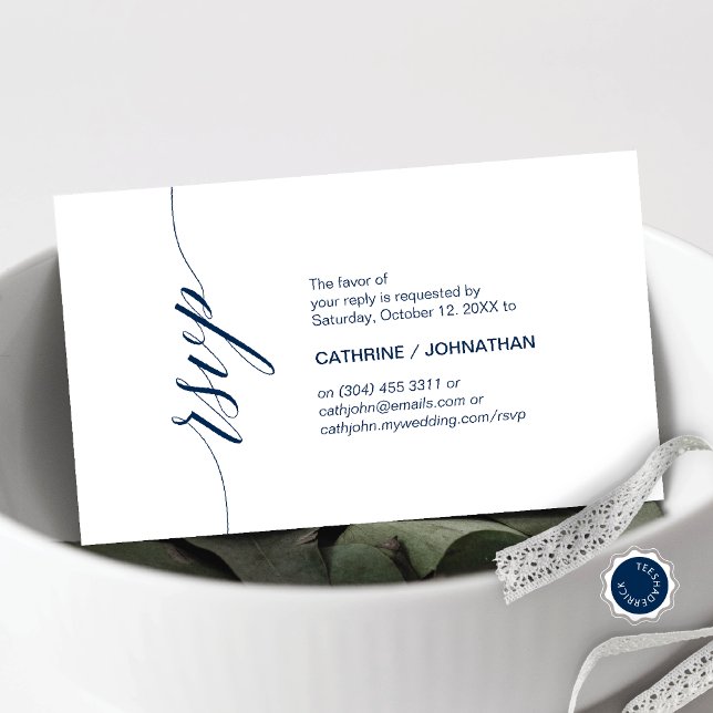 Elegantes klassisches, Navy Blue Script, Party UAW Begleitkarte (Elegant Classic, Navy Blue Script, Wedding Party RSVP Enclosure Card)