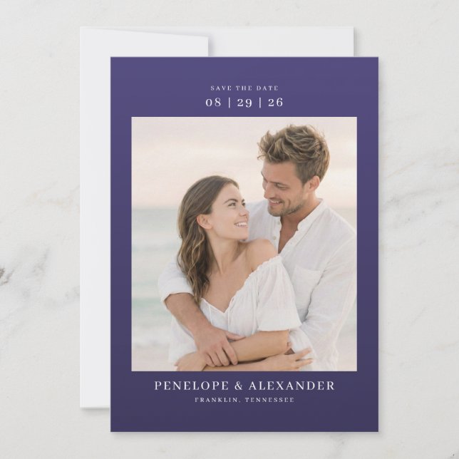 Elegantes klassisches Navy-Foto Save The Date (Vorderseite)