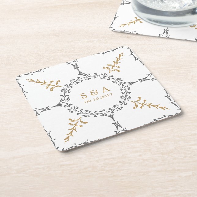 Elegantes klassisches Oldtimer-Hochzeitsmonogramm Rechteckiger Pappuntersetzer (angewinkelt)