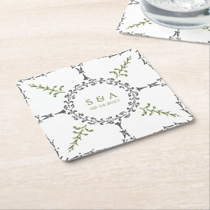 Elegantes klassisches Oldtimer-Hochzeitsmonogramm Rechteckiger Pappuntersetzer