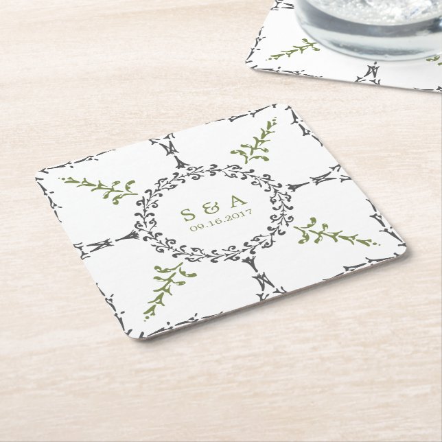 Elegantes klassisches Oldtimer-Hochzeitsmonogramm Rechteckiger Pappuntersetzer (angewinkelt)