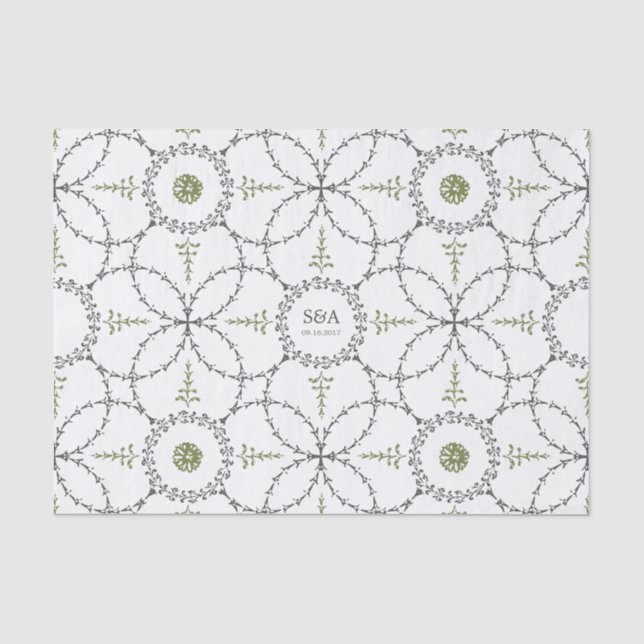 Elegantes klassisches Oldtimer-Hochzeitsmonogramm Seidenpapier (Vorderseite)