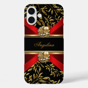 Elegantes klassisches rotes schwarzes goldenes Dam iPhone 16 Plus Hülle