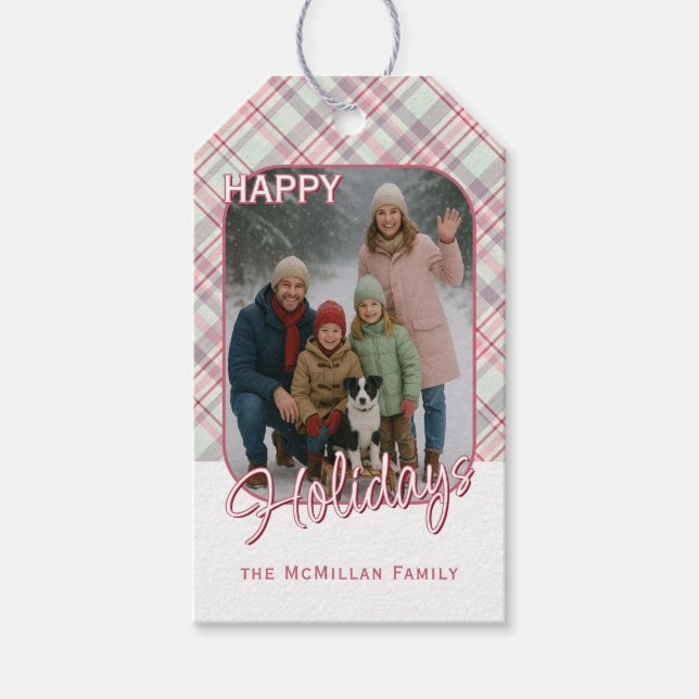 Elegantes klassisches rustikales Kariertes Muster Geschenkanhänger (Vorderseite)