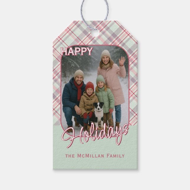 Elegantes klassisches rustikales Kariertes Muster Geschenkanhänger (Vorderseite)