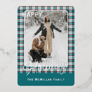 Elegantes klassisches rustikales Karomuster Gold Folien Feiertagskarte