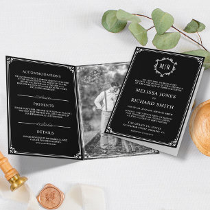 Elegantes klassisches Schwarz-Weiß-Monogramm zur H Einladung