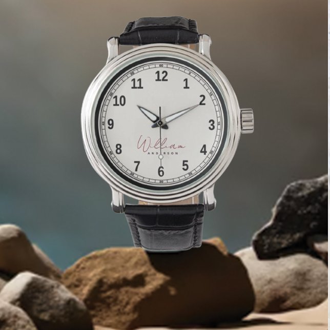 Elegantes klassisches Schwarz-weißes Mit Monogramm Armbanduhr (Von Creator hochgeladen)