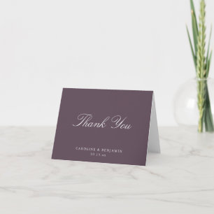 Elegantes klassisches Skript Hochzeit Dunkle Pflau Dankeskarte