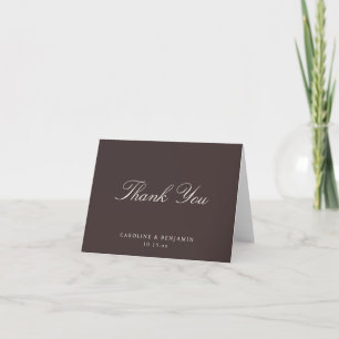 Elegantes klassisches Skript Hochzeit Herbst Braun Dankeskarte