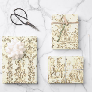 Elegantes, klassisches, vintage Beige Französische Geschenkpapier Set