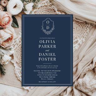 Elegantes klassisches Wappen Navy Blue Wedding Einladung