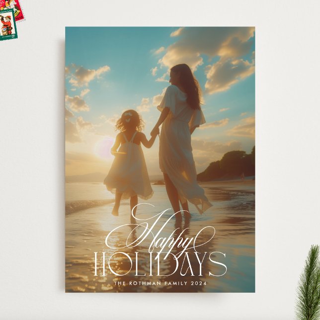 Elegantes klassisches Weißes Weihnachtskalligrafie Feiertagskarte (Von Creator hochgeladen)