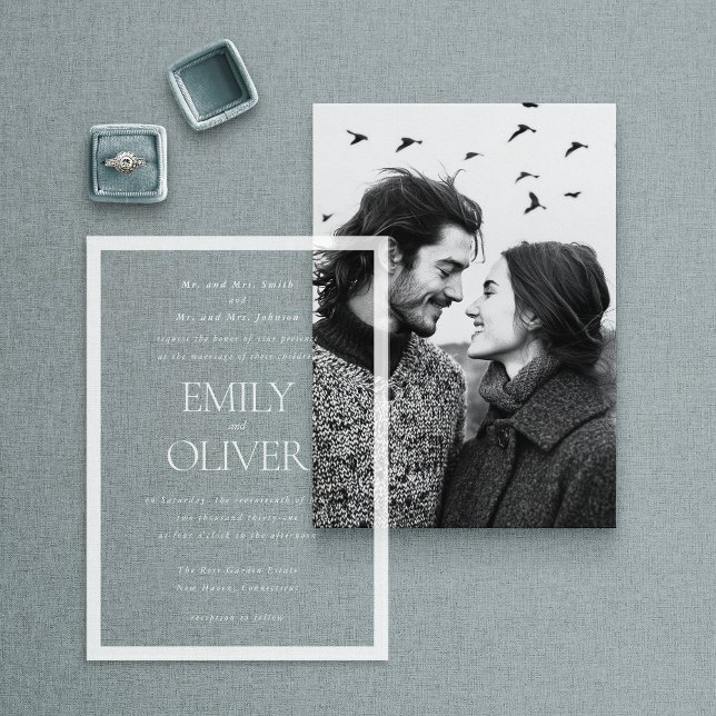 Elegantes klassisches Weißrahmen-Overlay Acryleinladungen (Von Creator hochgeladen)