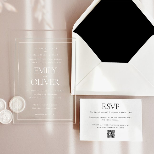 Elegantes klassisches Weißrahmen-Overlay Acryleinladungen (Von Creator hochgeladen)