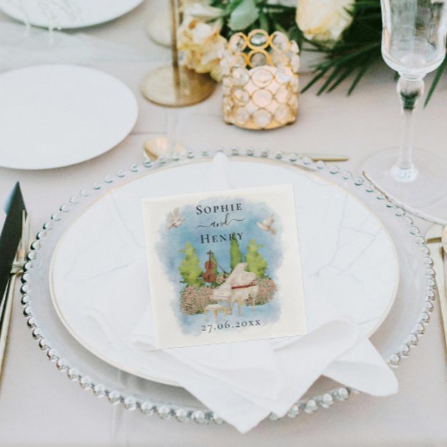 Elegantes Klavier| Geigen-Blume tauben Hochzeit Lu Serviette (Von Creator hochgeladen)