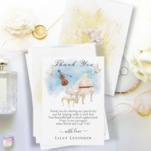 Elegantes Klavier mit Violine und Doves Dankeskarte