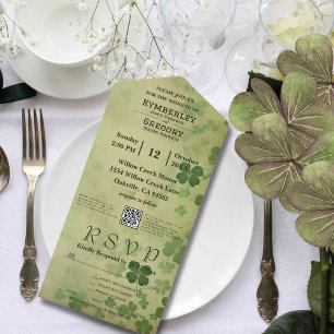 Elegantes Kleeblatt Clover Irish Celtic QR Code All In One Einladung