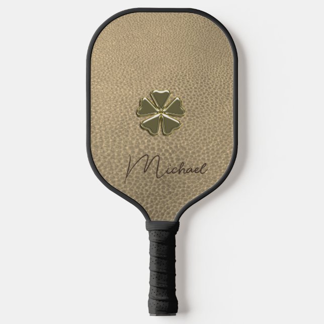 Elegantes Kleeblatt Patricks Day Leather Pickleball Schläger (Vorderseite)
