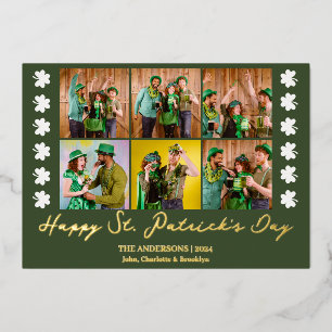 Elegantes Kleeblatt St. Patrick's Day Family Foto Folien Feiertagskarte