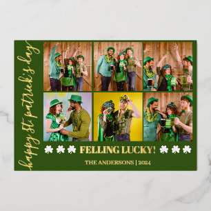Elegantes Kleeblatt St. Patrick's Day Family Foto Folien Feiertagskarte