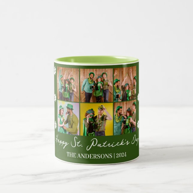 Elegantes Kleeblatt St. Patrick's Day Family Foto Zweifarbige Tasse (Mittel)