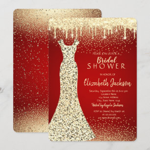 Elegantes Kleid mit goldenen Pailletten, Konfetti- Einladung