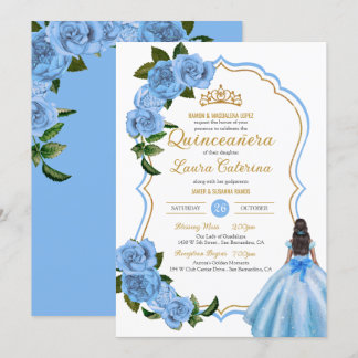 Elegantes Kleid Quinceanera Light Blue Rose Einlad Einladung