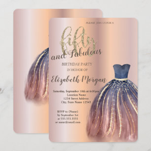 Elegantes Kleid, Rosen-Gold 50. Geburtstagsfeier  Einladung