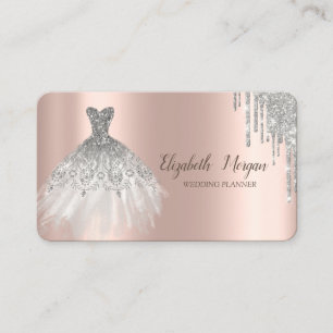 Elegantes Kleid Silber Glittertropfen Roségold Visitenkarte