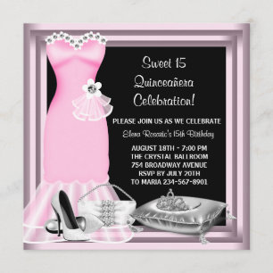 Elegantes Kleid Tiara Pink Quinceanera Einladung