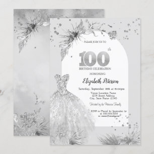 Elegantes Kleid Winter Grau 100. Geburtstag Einladung