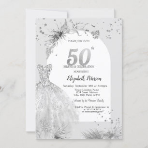 Elegantes Kleid Winter Grau 50. Geburtstag Einladung