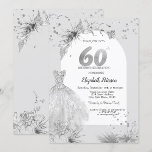 Elegantes Kleid Winter Grau 60. Geburtstag Einladung