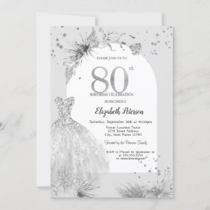 Elegantes Kleid Winter Grau 80. Geburtstag Einladung