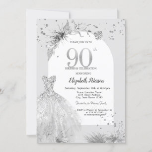 Elegantes Kleid Winter Grau 90. Geburtstag Einladung